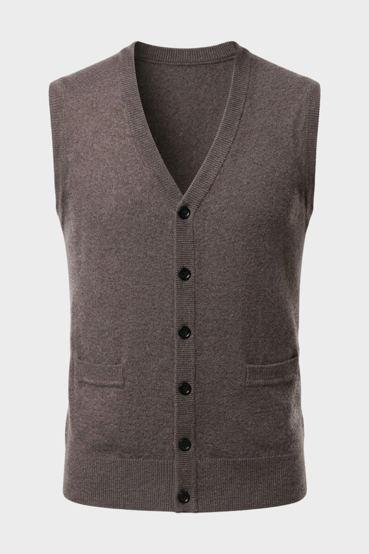 Men's Knitted Vest with V-Neck and Button Placket