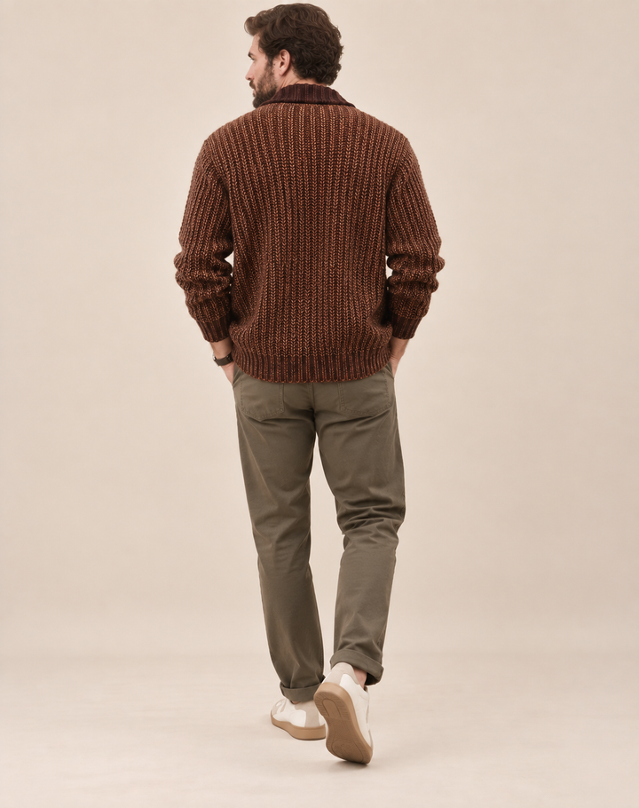 Men's Robust Knitted Cardigan with Shawl Collar and Buttons