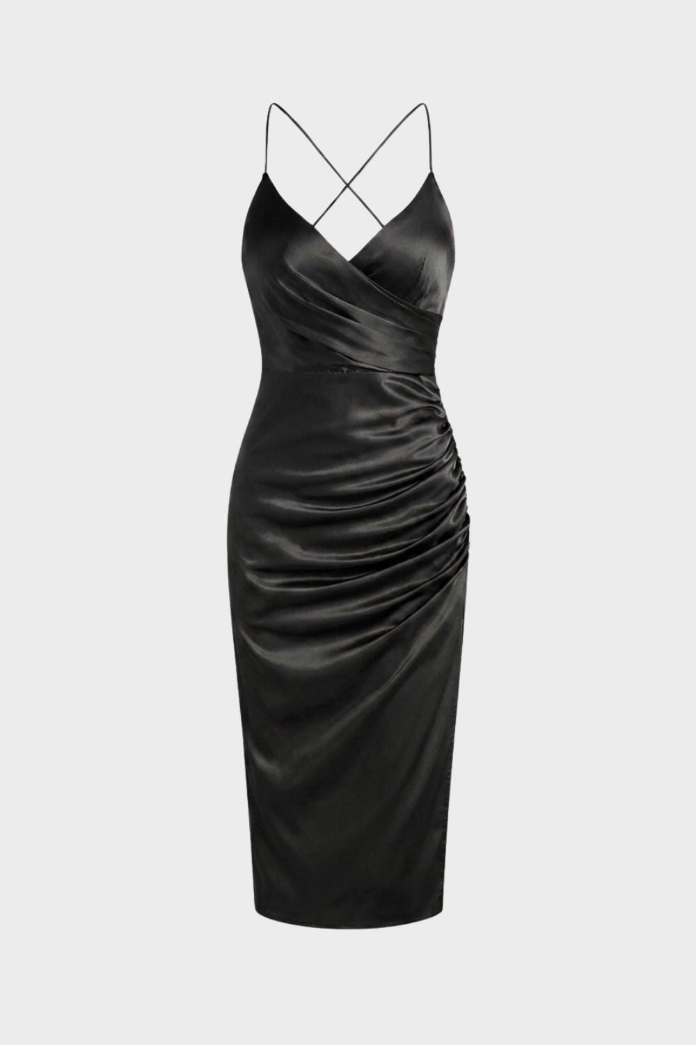 Women's Satin Maxi Dress with Wrap Look and Slit