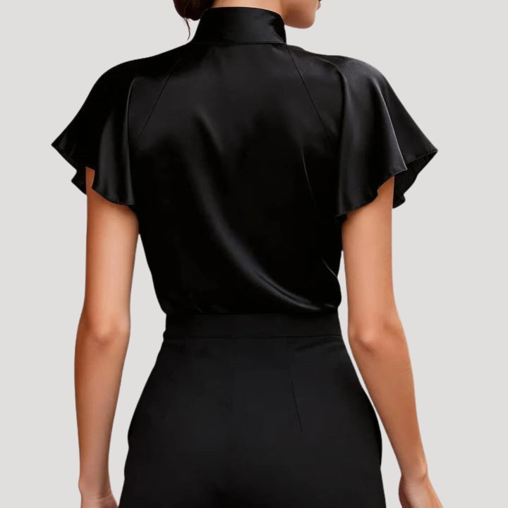 Elegant Satin Blouse for Women with Ruffled Collar and Sleeves