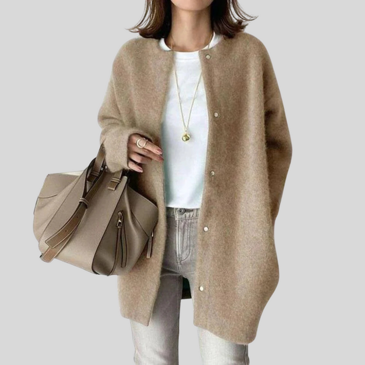 Women's Button-Front Cardigan with Ribbed Cuffs