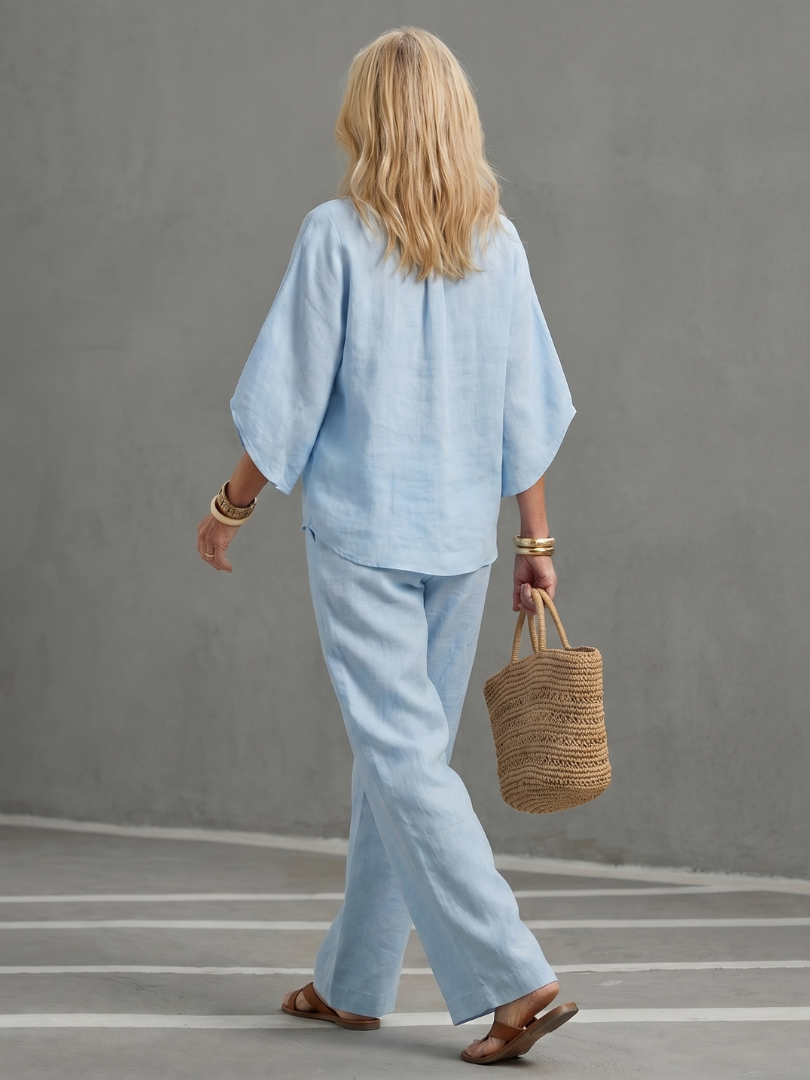 Amity Button Front Relaxed Tunic Trouser Set - Elena Harper