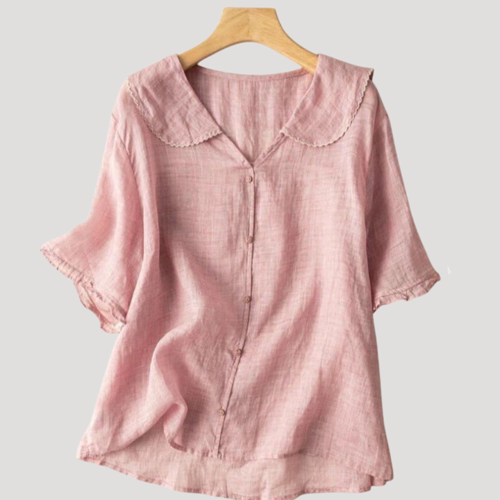 Women's Linen Blouse with Puff Sleeves Casual