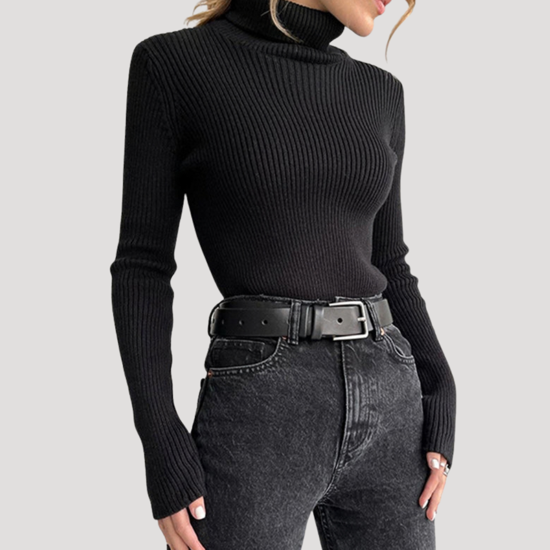 Fitted Women's Sweater with High Neck and Long Sleeves