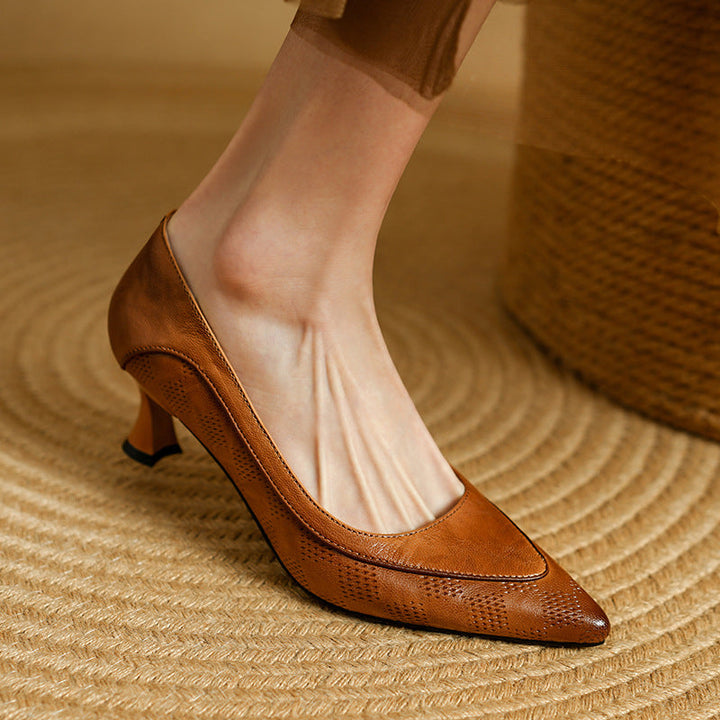 Bonnie Elegant Leather Stiletto Heels for Women, view 3 - Elena Harper