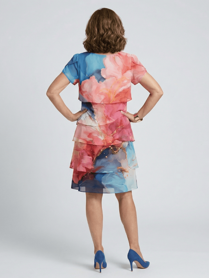 Marble knee-length dress by Emma & Rose Cape Town featuring elegant design and stylish marble pattern on smooth fabric.