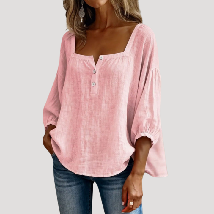 Casual Buttoned Square Neck Blouse for Women