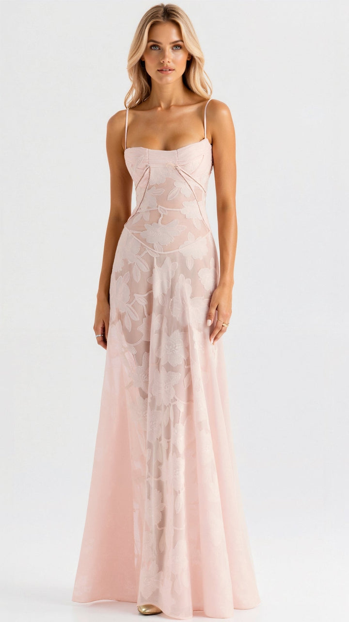 Pavia | Maxi wedding dress with thin straps and flowing design for women