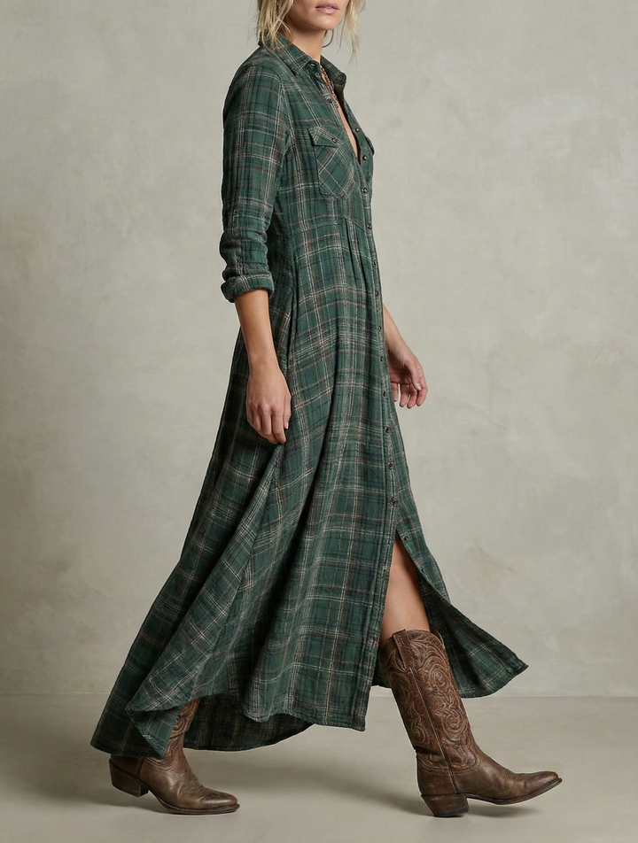Rosa™  |  Emerald Check Shirt Dress