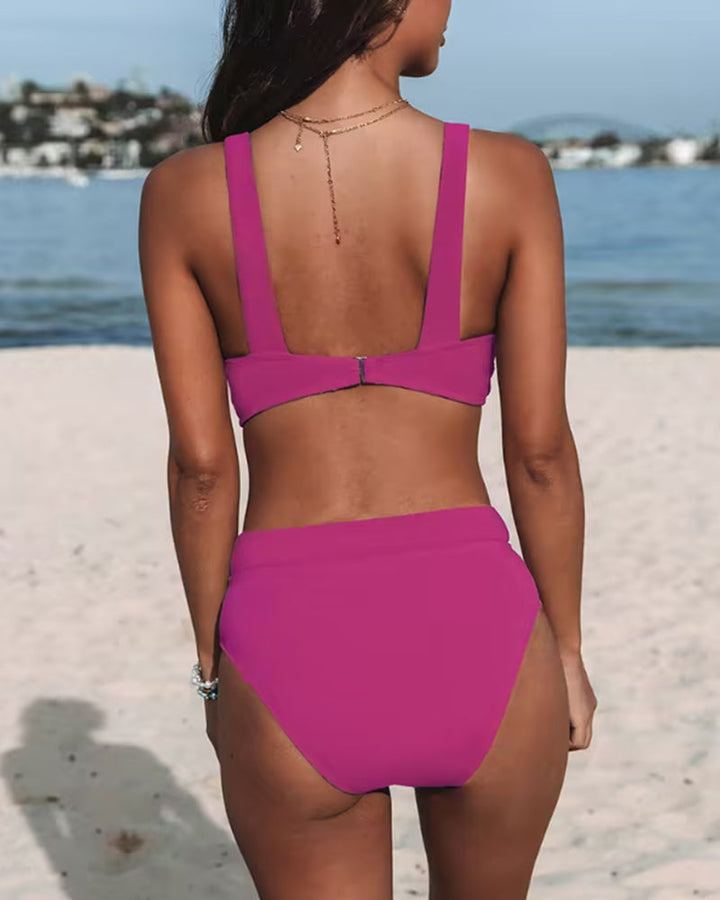 Women's Two-Piece Bikini Triangle Top V-Neck High Waist