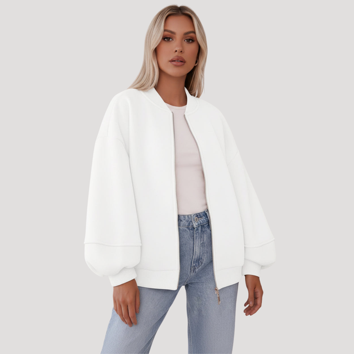 Oversized Women's Bomber Jacket with Zipper Closure