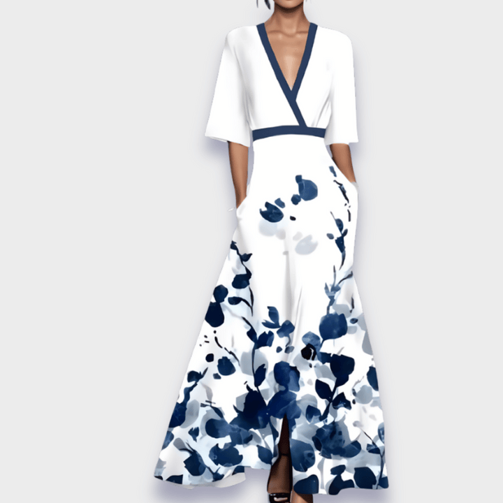 Eliana Elegant Floral A-Line Dress, view 6 - Elena Harper