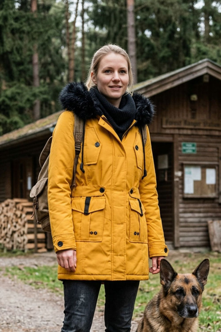 Women’s Hooded Parka | Waist Drawstring & Front Pockets