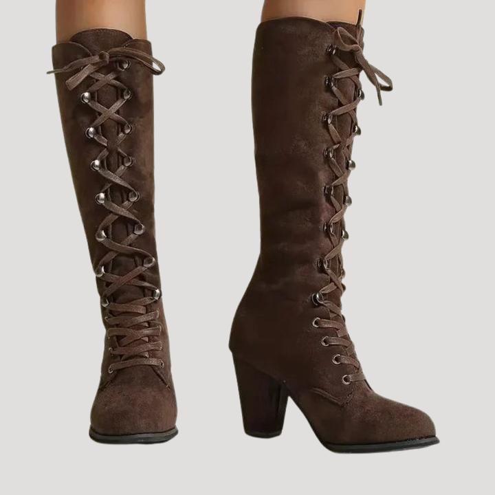 Women's Knee-High Lace-Up Boots with Block Heel