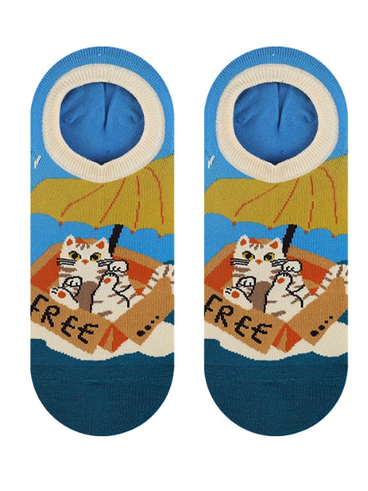 Cartoon Kitty Boat Socks
