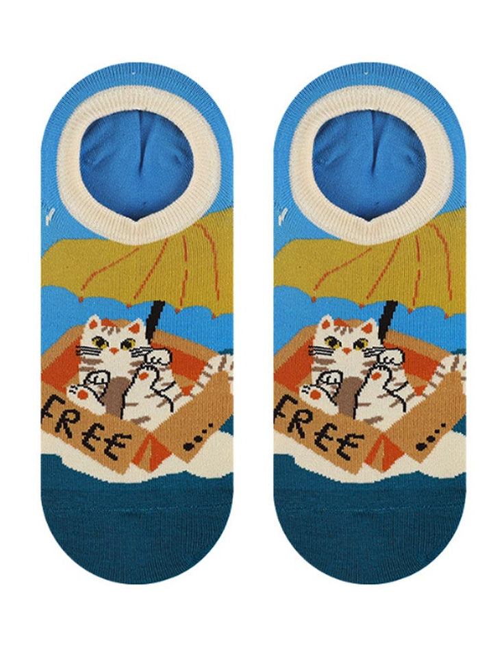 Cartoon Kitty Boat Socks