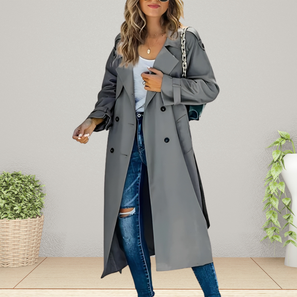 Ladies' Double-Breasted Trench Coat with Lapel Collar