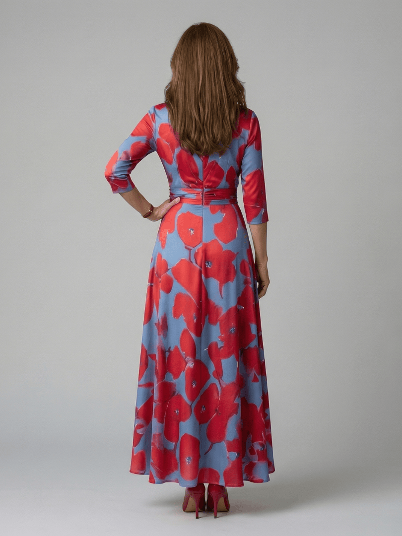 Celine™ wrap neck midi dress by Emma & Rose Cape Town, featuring a stylish silhouette and elegant design, shown in a full-length image.