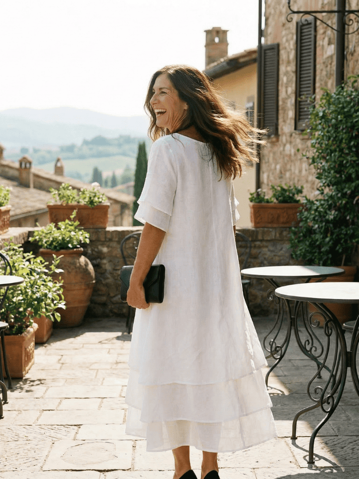 Emma & Rose Cape Town Belen™ soft layered dress with flowing fabric and elegant design, shown in a stylish, comfortable fit.