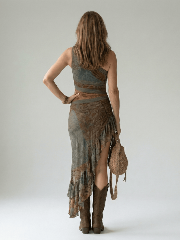 Zalia™ Quiet Drape Midi Dress by Emma & Rose Cape Town, featuring soft fabric, elegant drape, and midi length, shown on a model.