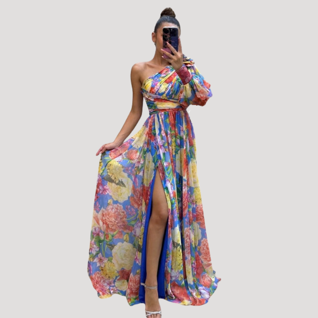 Chic Asymmetrical Long Floral Dress