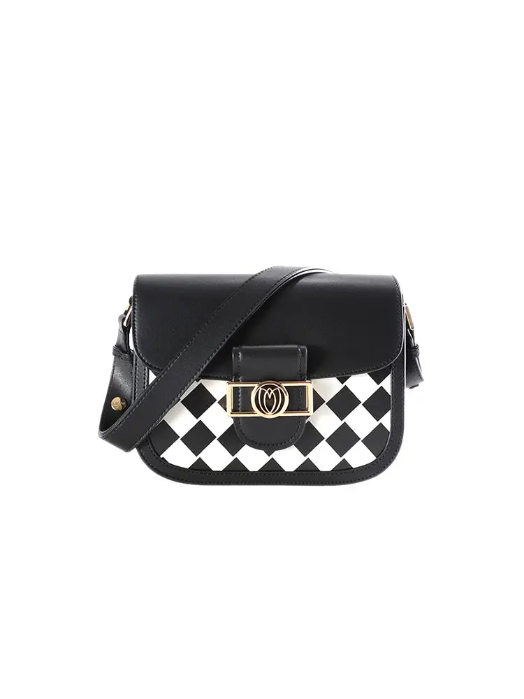 Checkerboard Saddle Crossbody Shoulder Bag