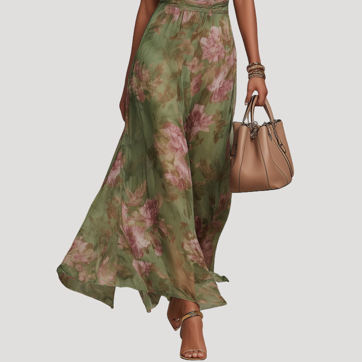 Elegant Floral Long Halter Dress