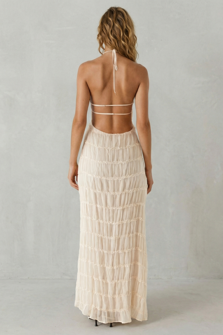 Greta – Modern texture – Women’s Backless Sculpted Texture Maxi Dress