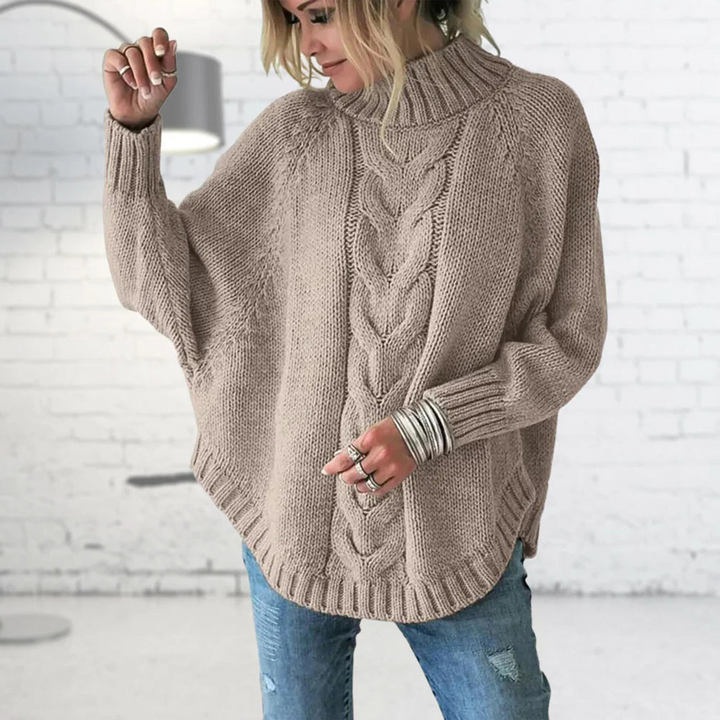 Blue Knit Turtleneck Sweater for Women – Loose and Casual Pullover