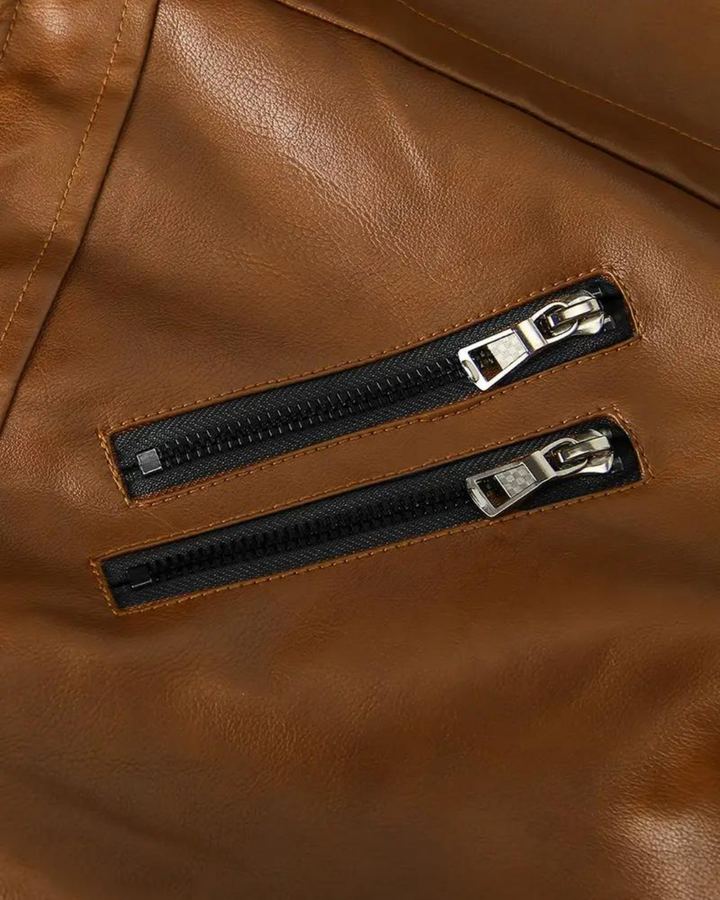 Davor - Hooded Leather Jacket With Double Zipper Closure