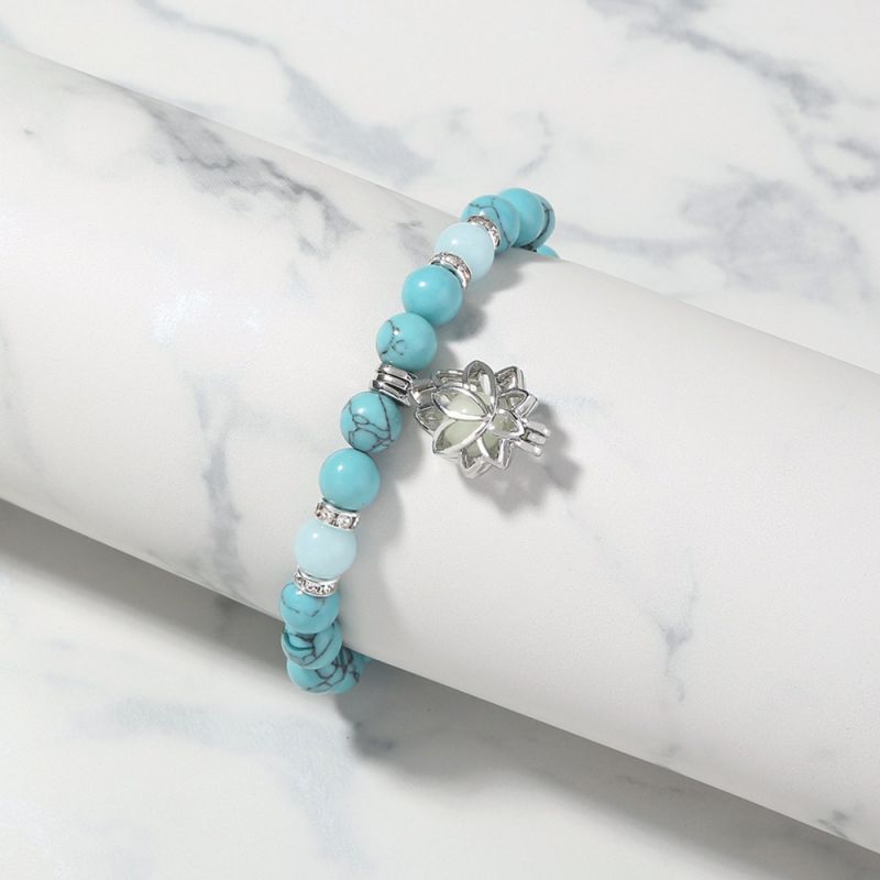 Beaded Bracelet with Luminous Lotus Pendant
