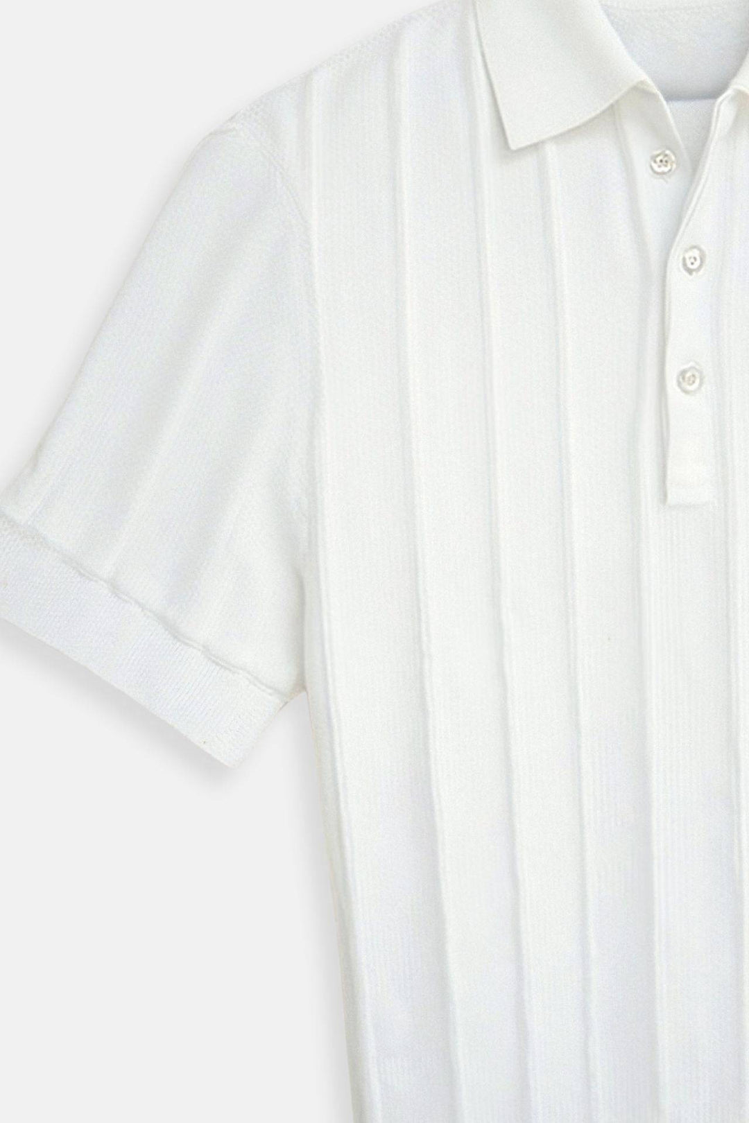 Emma & Rose Manhattan Vertical™ striped button-up polo shirt with a classic collar and long sleeves.
