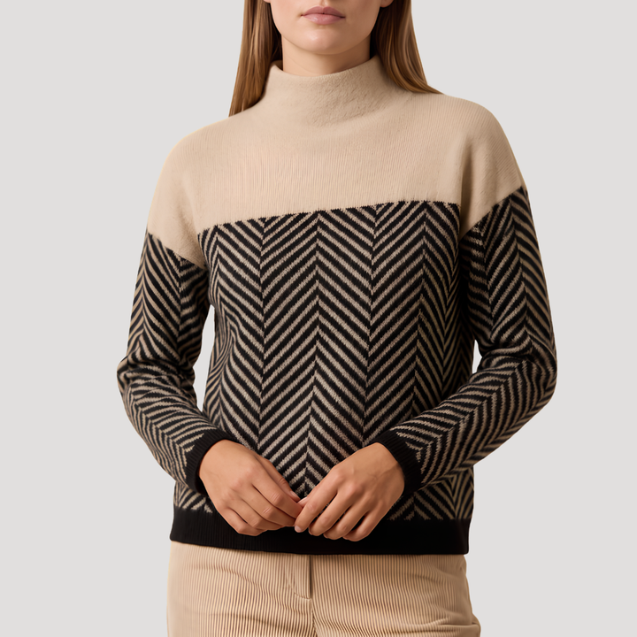 Women's Chevron Knit Sweater with Turtleneck