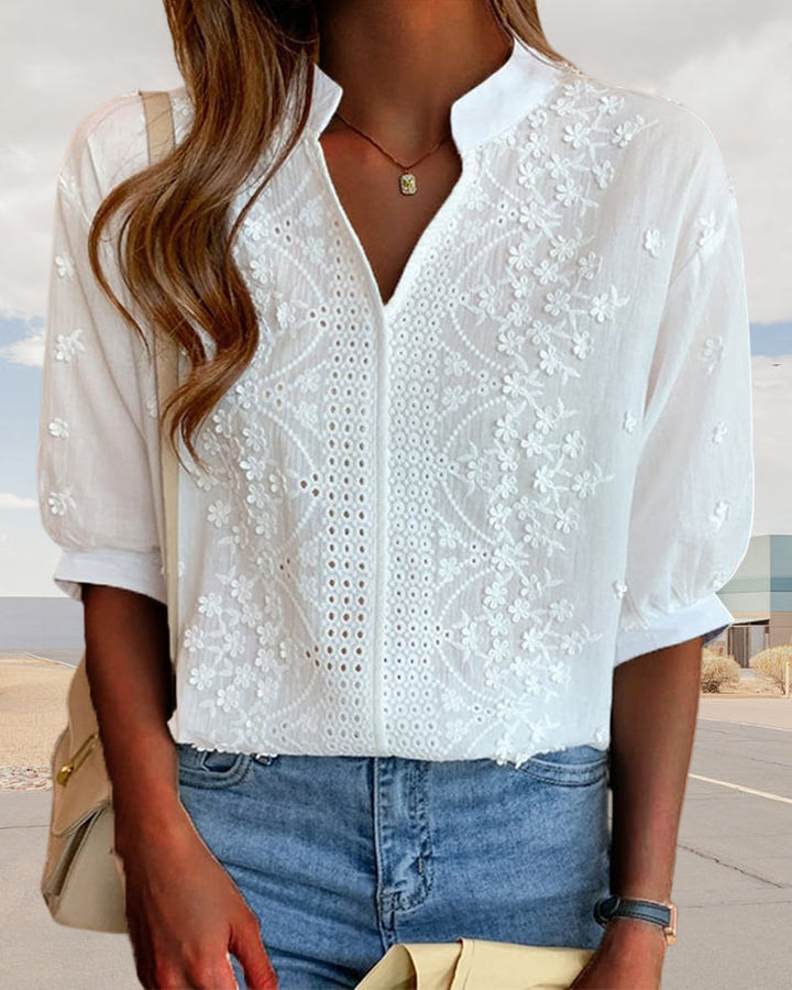 Bethany | Women V Neck Puff Sleeve Blouse