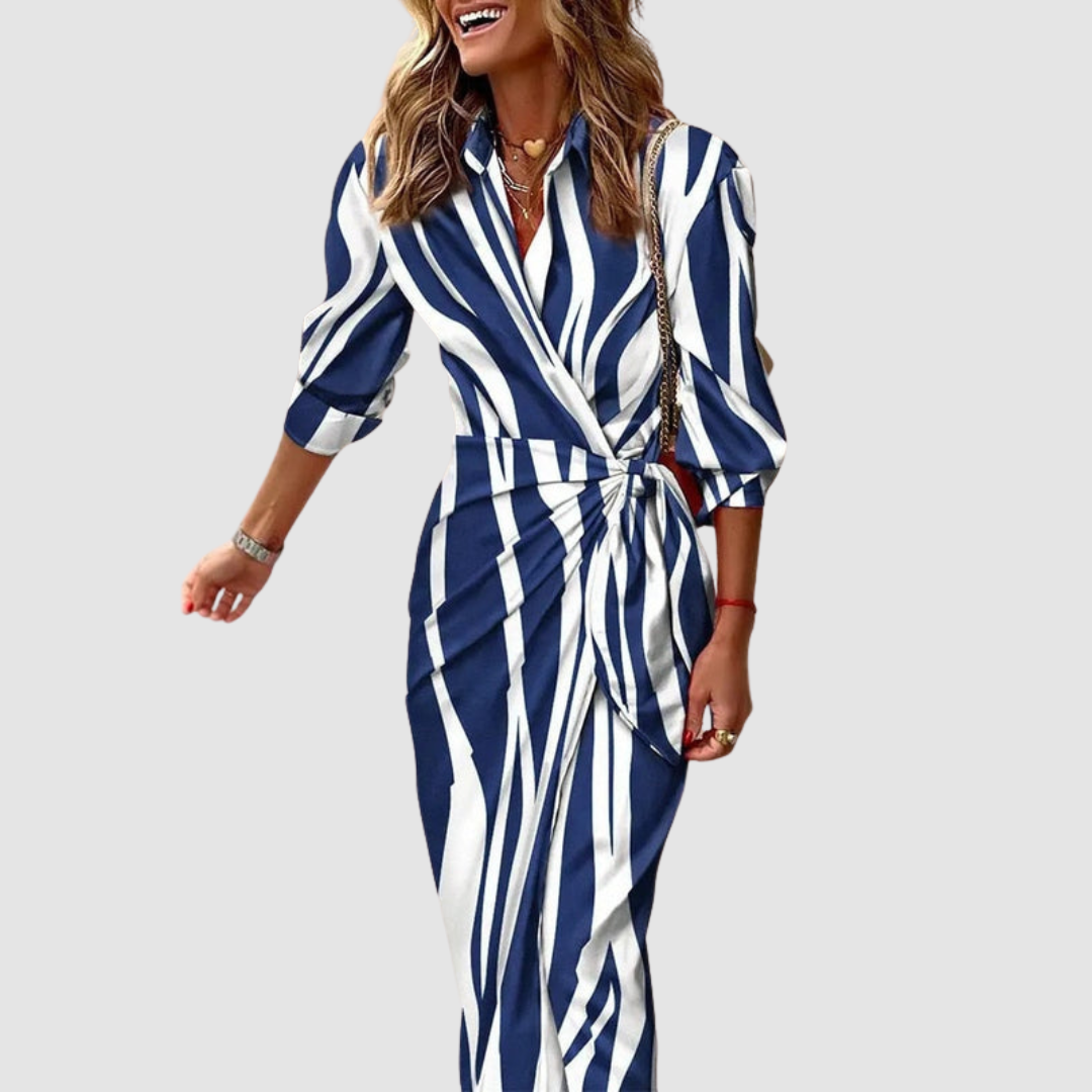 Cecilia Elegant Striped Dress, view 4 - Elena Harper