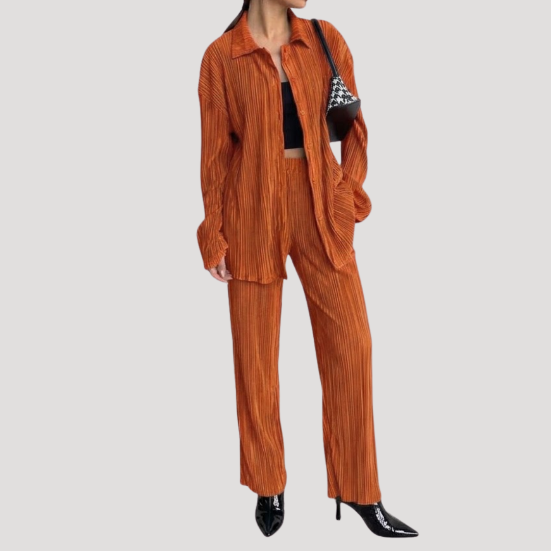 Women's Pleated Shirt and Pants Set
