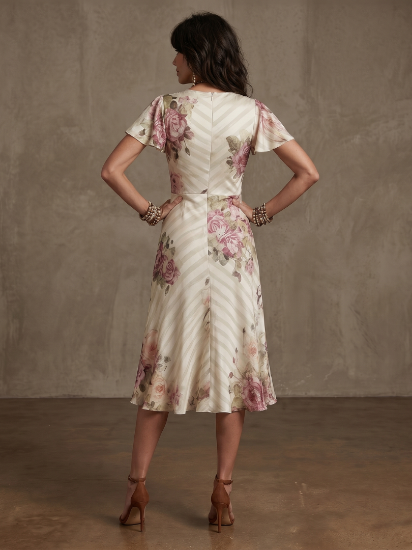 Women's Floral Wrap Ruched Midi Dress