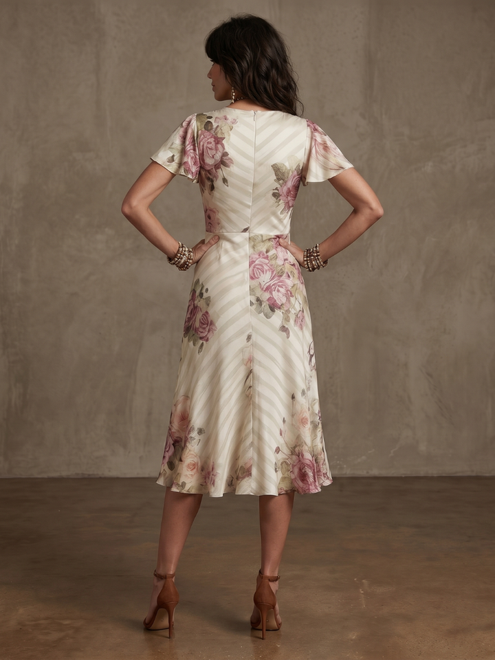 Women's Floral Wrap Ruched Midi Dress