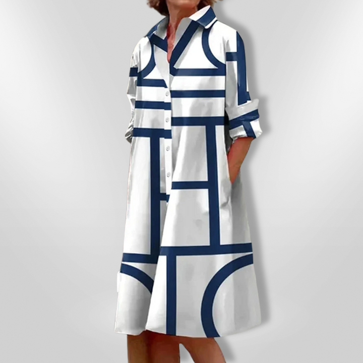 Bruria Geometric Midi Dress, view 3 - Elena Harper
