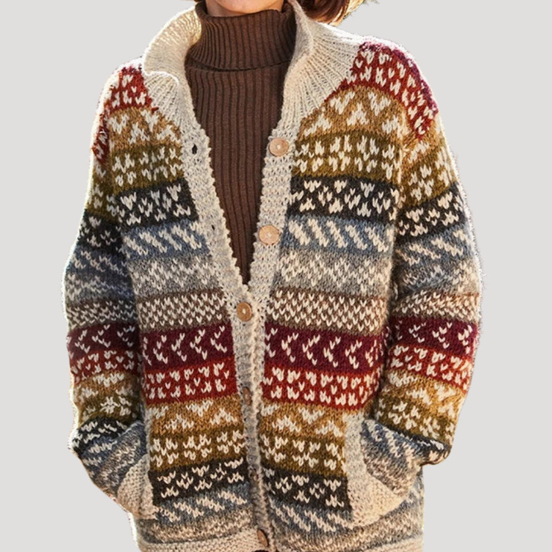 Women's Patterned Knit Cardigan with Collar