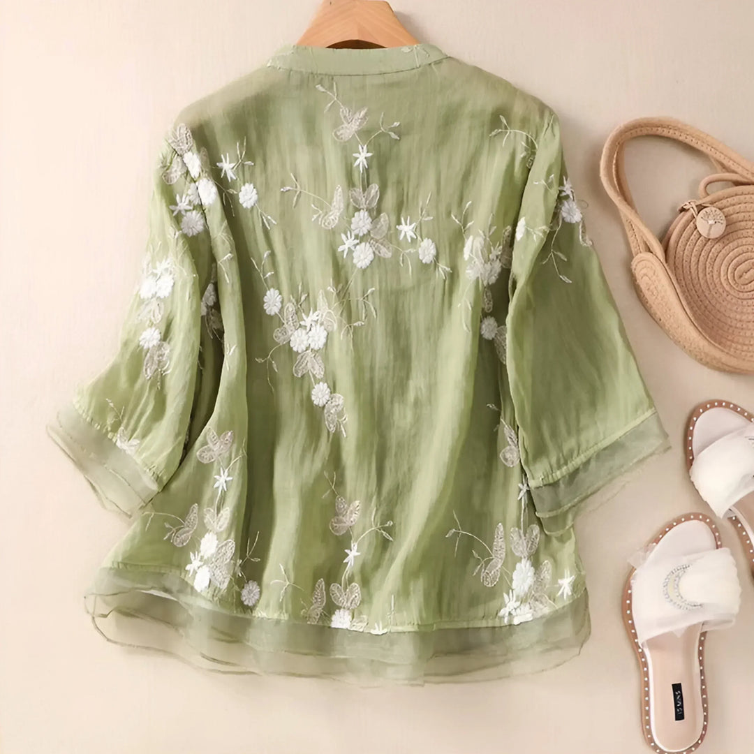 Carmelita Embroidered Sheer Blouse, view 4 - Elena Harper