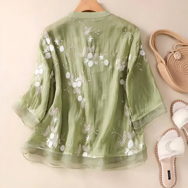 Carmelita Embroidered Sheer Blouse, view 4 - Elena Harper
