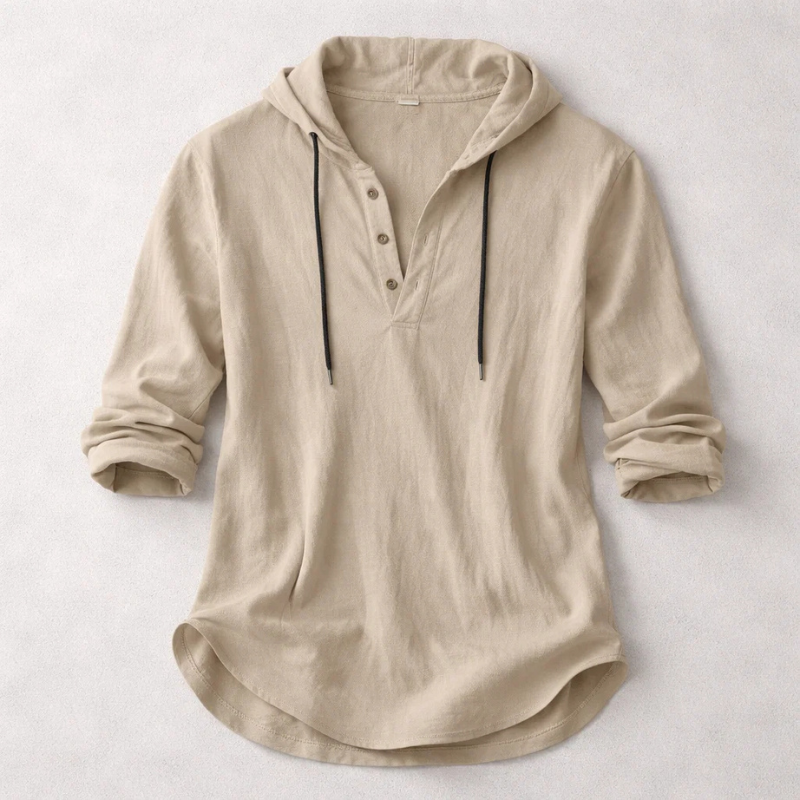 Men's Long Sleeve Hooded Henley Shirt