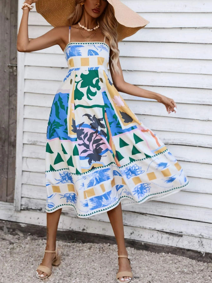 Patchwork Slip Maxi Dress: Abstract Colorful Printed, view 2 - Elena Harper