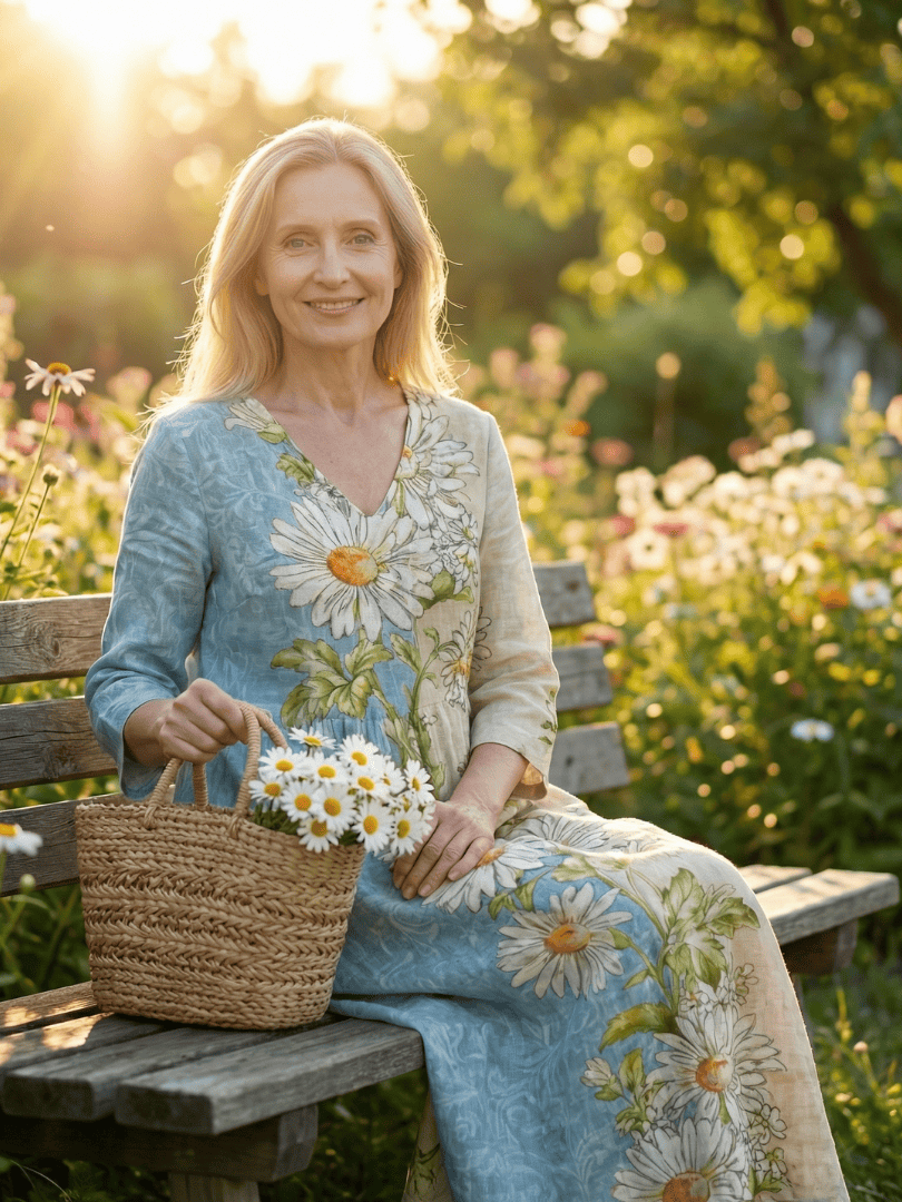 Emma & Rose Cape Town Elliot™ Light Daisy Midi Dress with floral print and flowy fabric, perfect for spring and summer wear.
