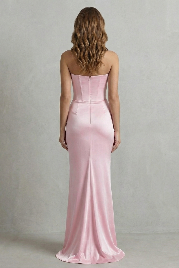 Evelisse – Sculpted satin drape – Strapless corset maxi dress
