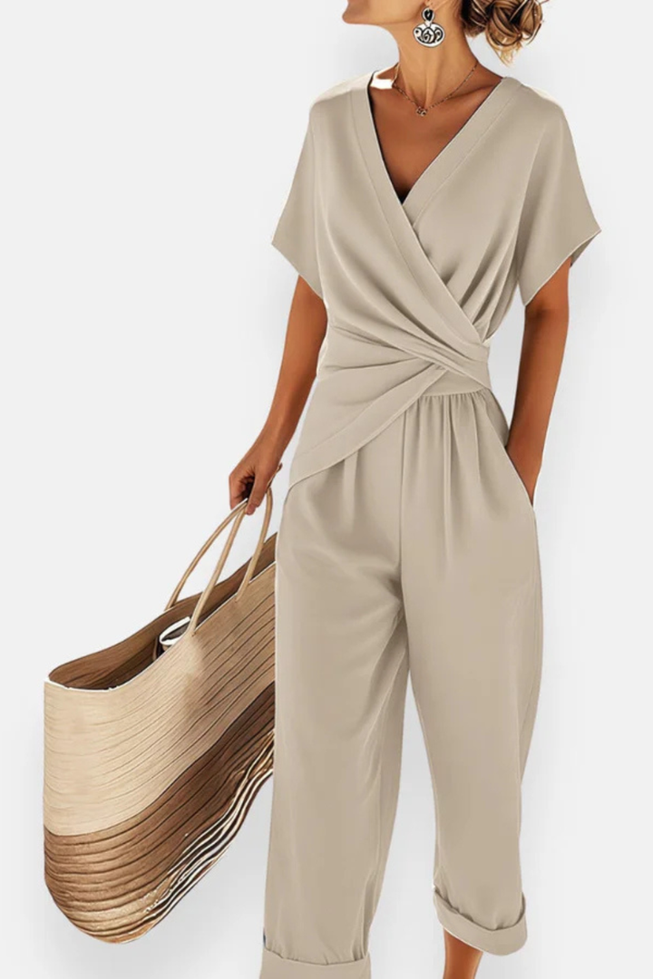 Short wrap jumpsuit for women – Short sleeves and pockets – Casual summer style