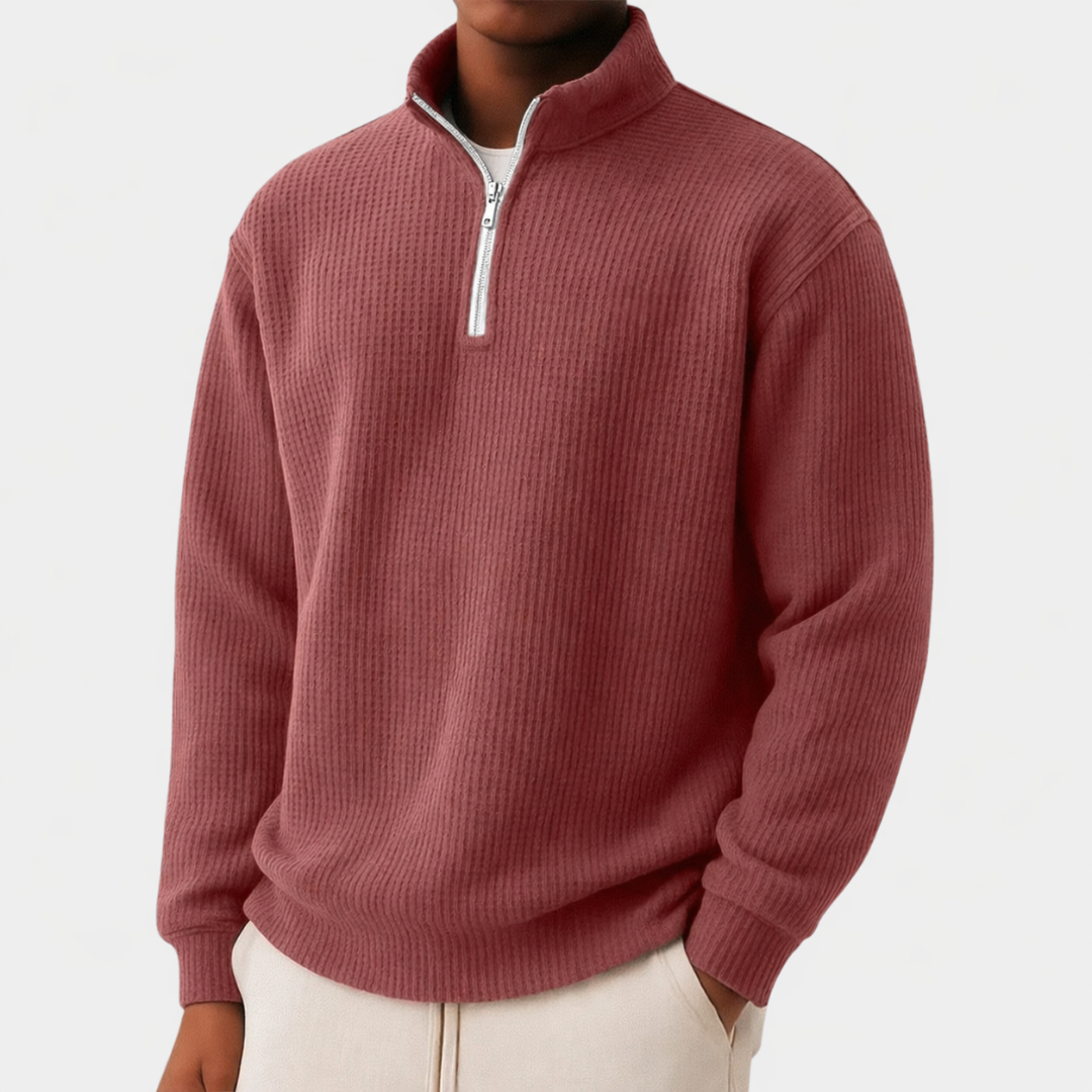 Men's Pullover Slim Silhouette Long Sleeve with Zip Collar