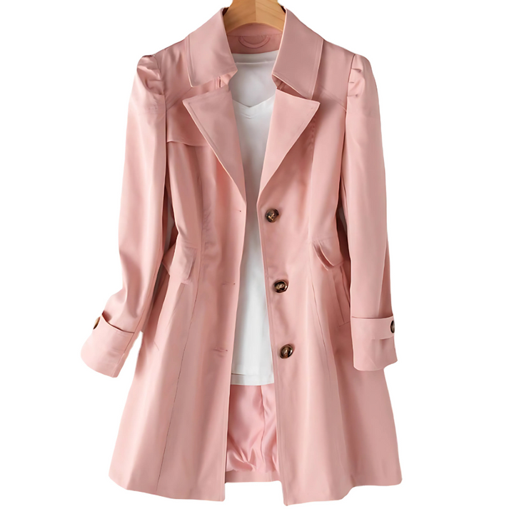Women's Fitted Trench Coat with Buttons and Classic Collar - Elegant and Timeless