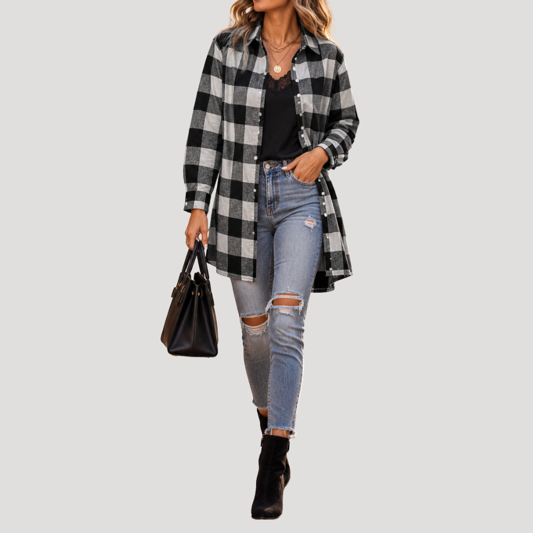 Oversized Checkered Button-Up Shirt for Women